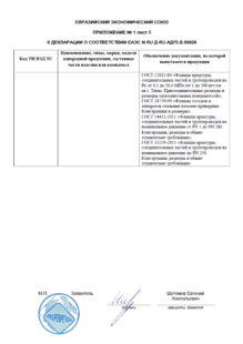 Декларация соответствия таможенного союза: приложение