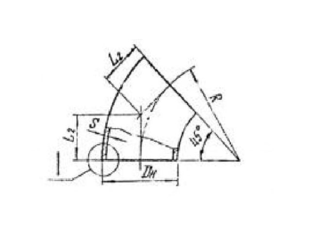 Схема и чертеж отводов 45 градусов крутоизогнутых ОСТ 34-10-418-90