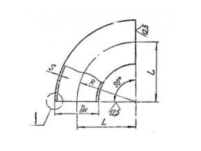Схема и чертеж отводов 90 градусов крутоизогнутых ОСТ 34-10-418-90
